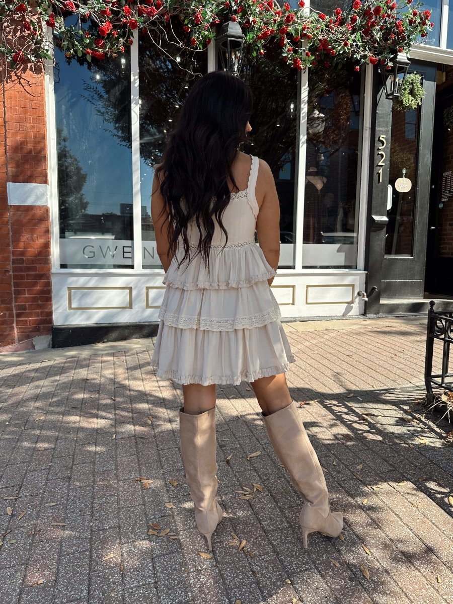 Scout Beige Ruffled Tiered Mini Dress - Gwenna The Label