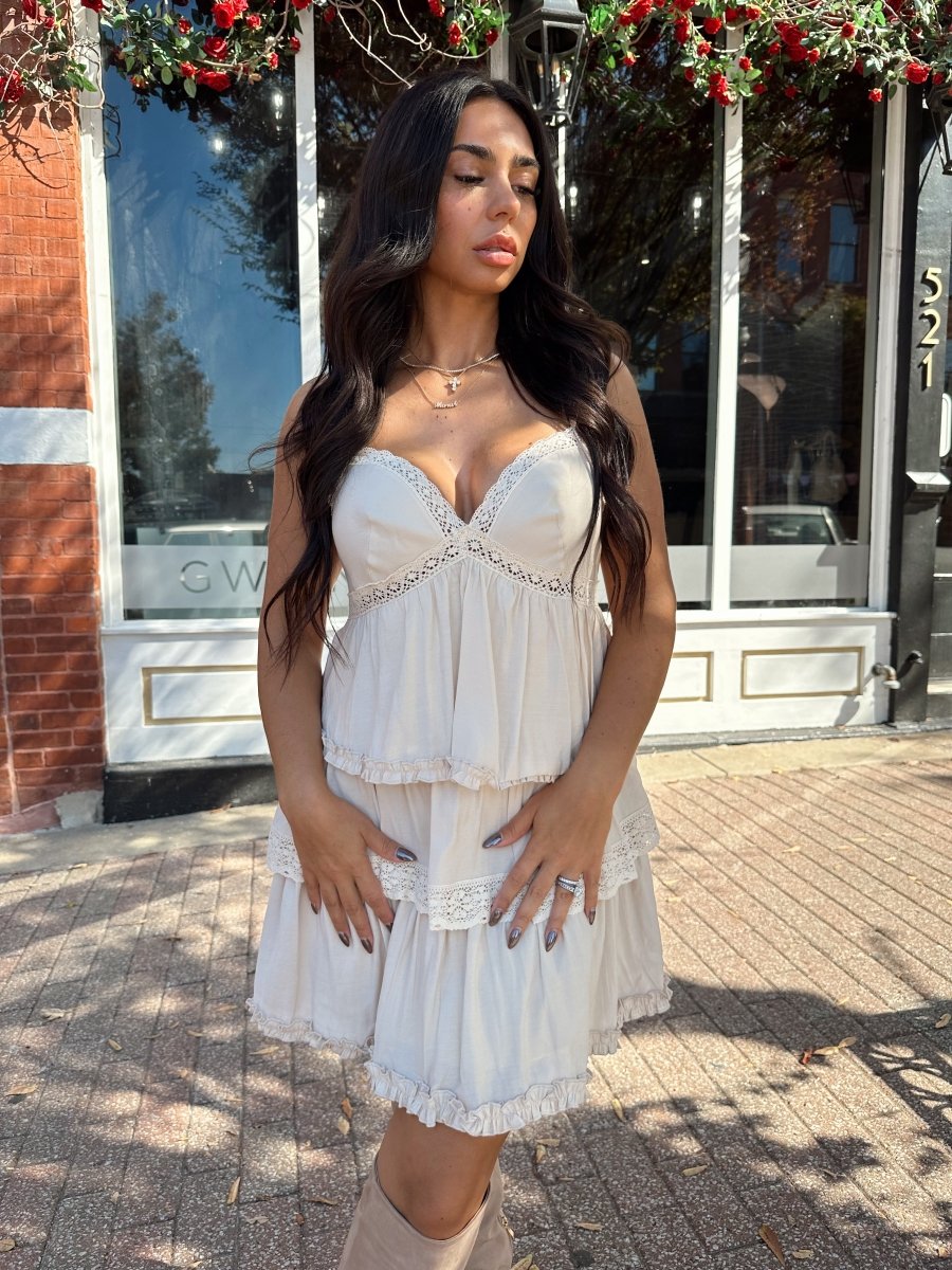 Scout Beige Ruffled Tiered Mini Dress - Gwenna The Label