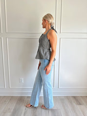 Sienna Black Checkered Button Up Halter Neck Top - Gwenna The Label