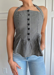 Sienna Black Checkered Button Up Halter Neck Top - Gwenna The Label
