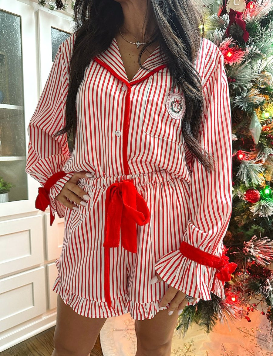 Sleigh Ride Stripe Satin Pajama Satin Set - Gwenna The Label