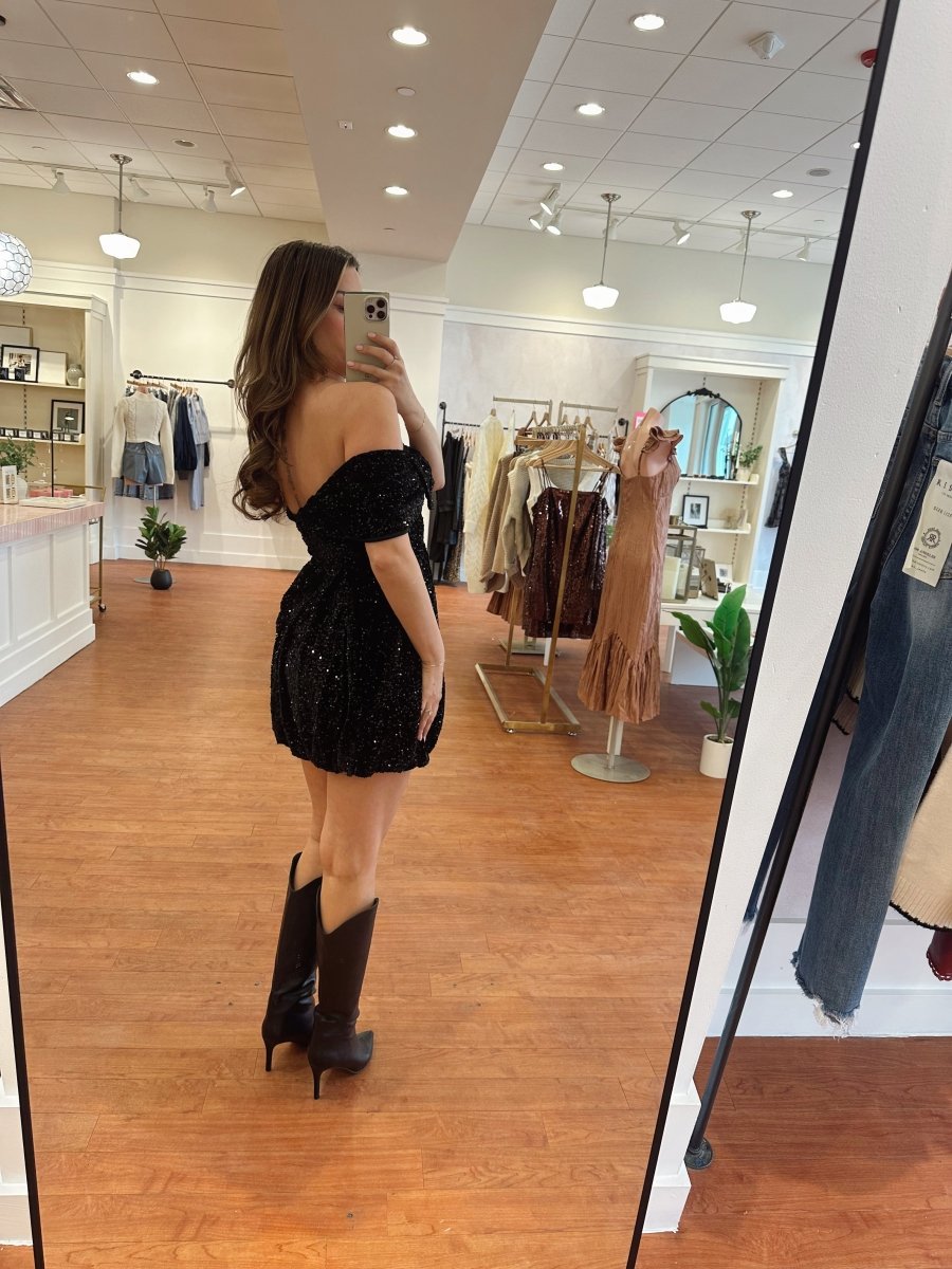Soren Black Sequin Off Shoulder Mini Dress - Gwenna The Label