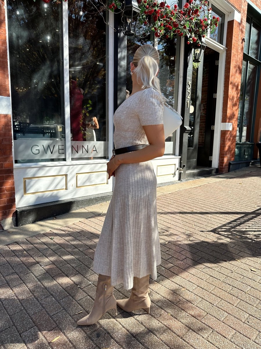 Tate Short Sleeve Cable Knit Sweater Midi Dress - Gwenna The Label