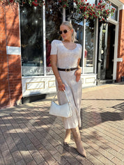 Tate Short Sleeve Cable Knit Sweater Midi Dress - Gwenna The Label