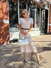 Tate Short Sleeve Cable Knit Sweater Midi Dress - Gwenna The Label