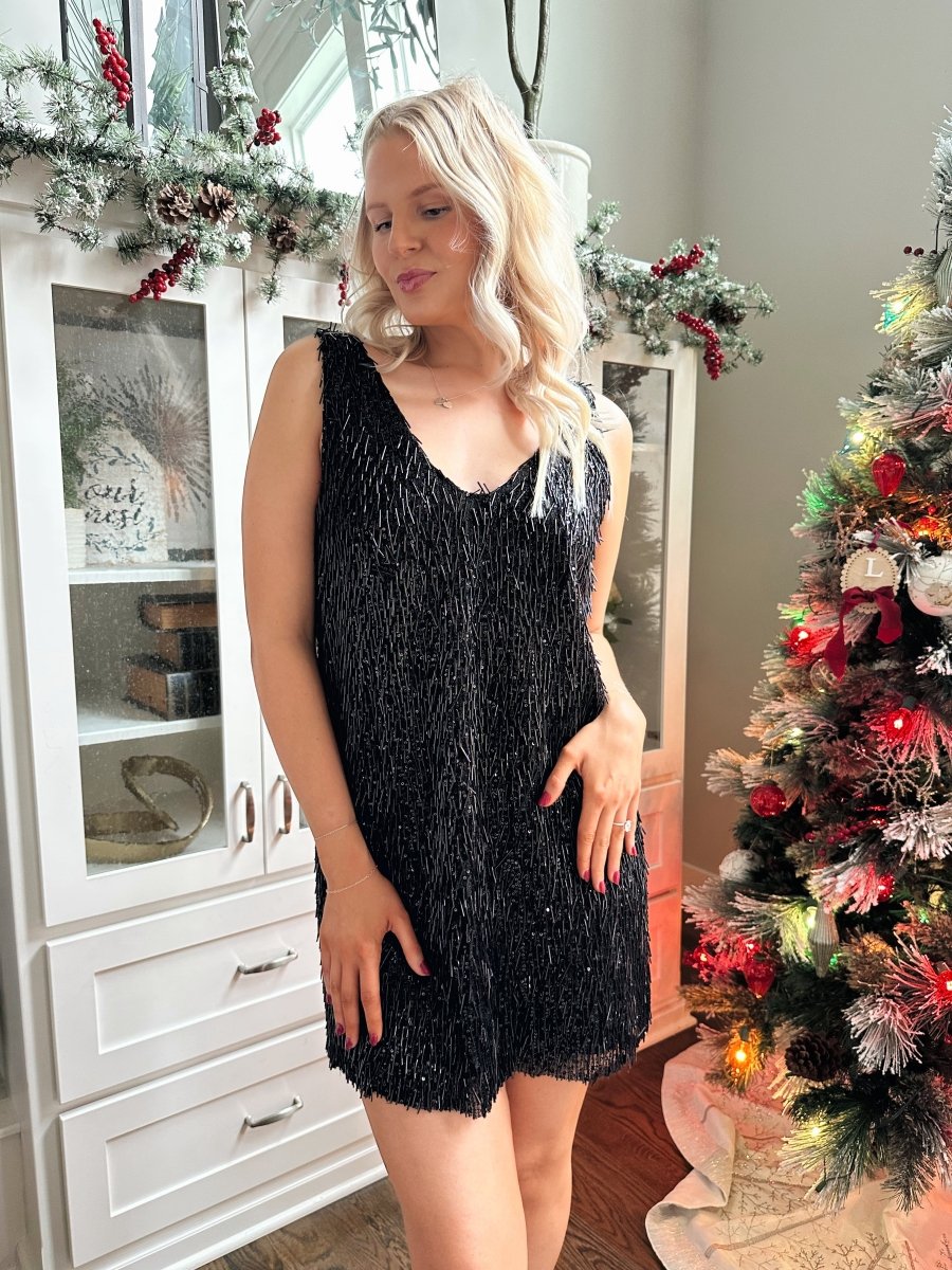 Tia Black Tassel Shift Mini Dress - Gwenna The Label