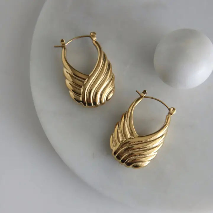 Tina Textured Hoop Gold Plated Earring.