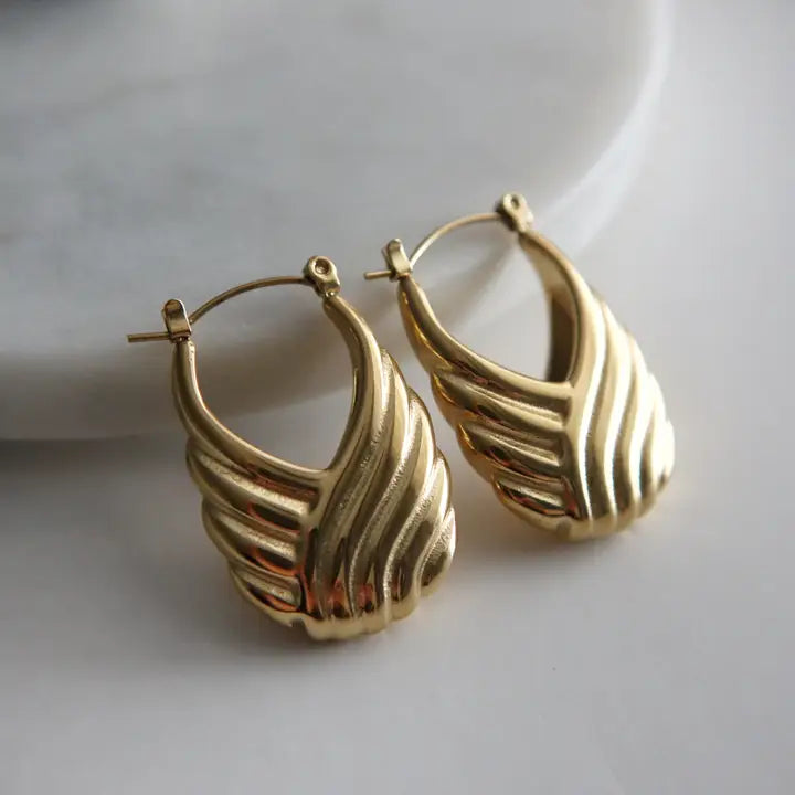 Tina Textured Hoop Gold Plated Earring.