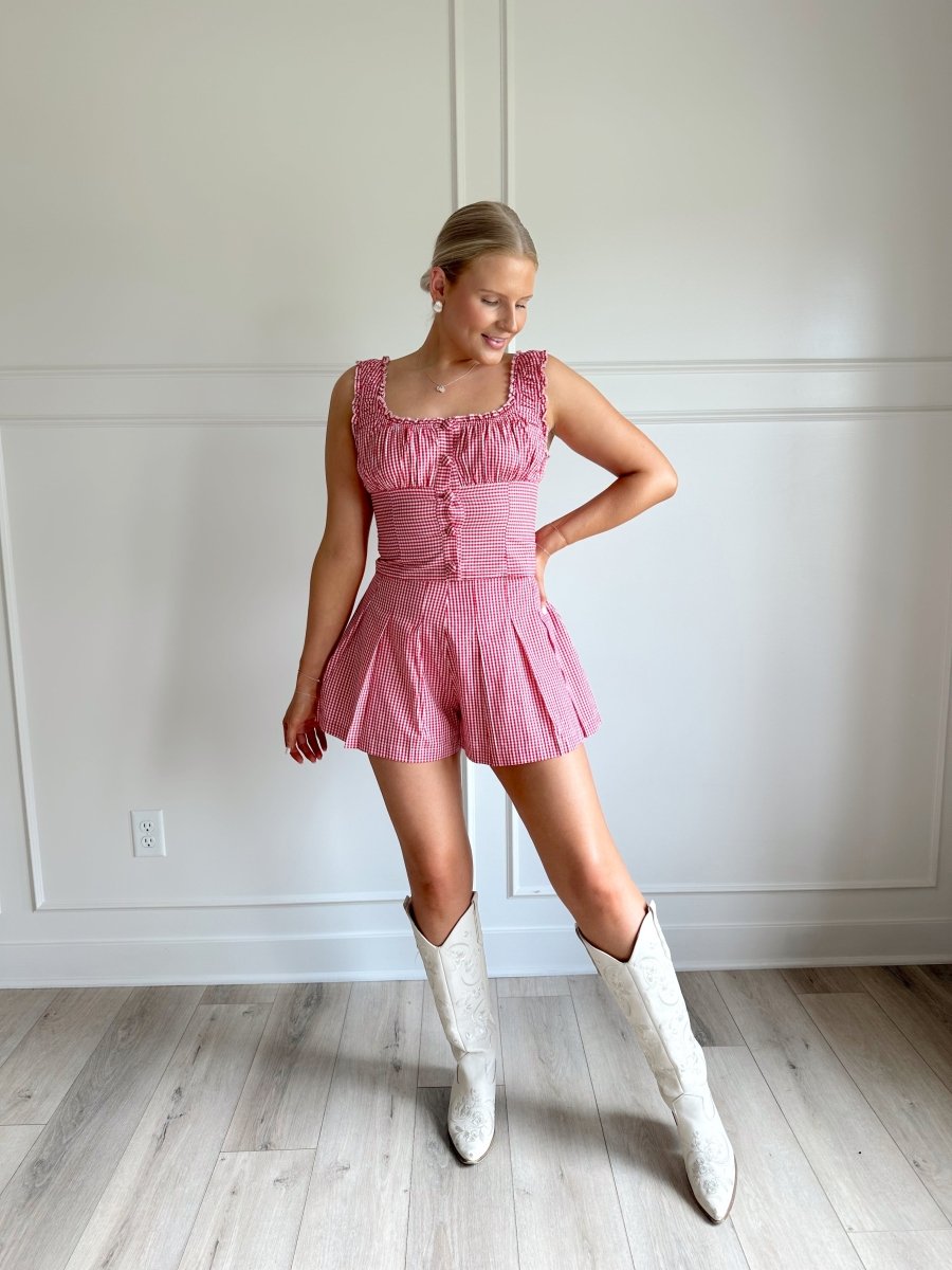 Trina Red Gingham Pleated Two Piece Set - Gwenna The Label