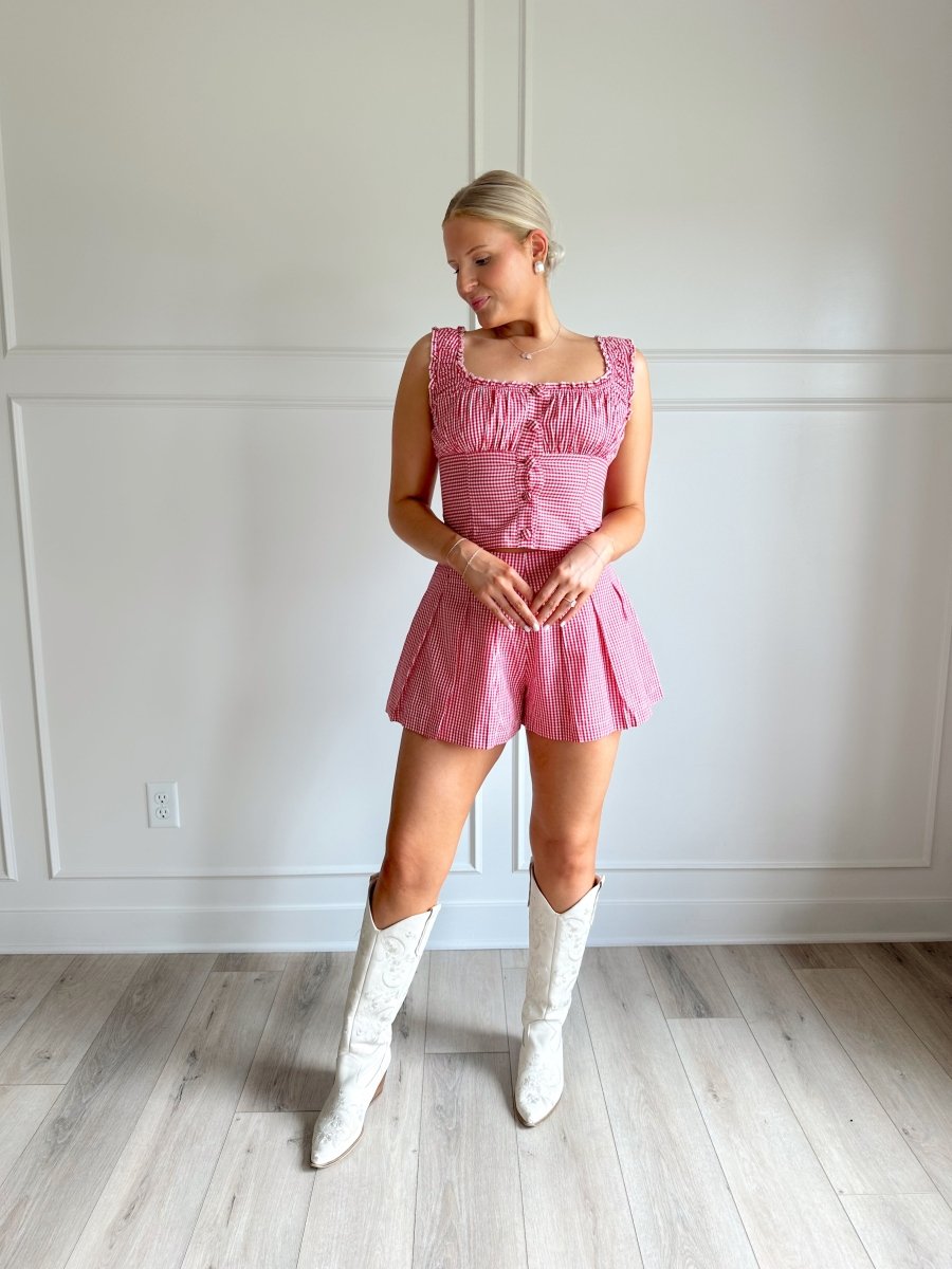 Trina Red Gingham Pleated Two Piece Set - Gwenna The Label
