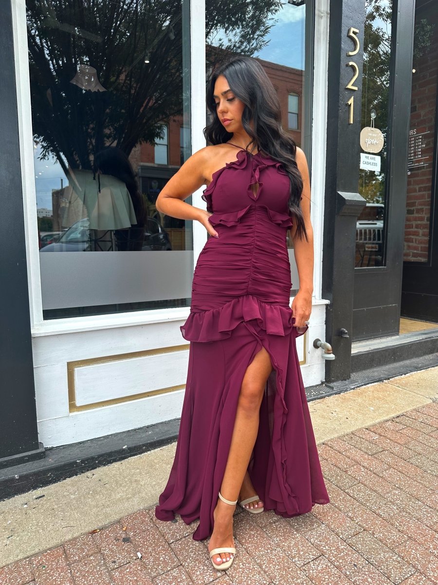 Valeria Ruffled Halter Maxi Dress - Gwenna The Label