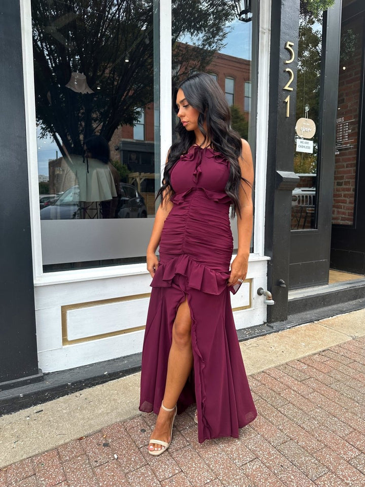 Valeria Ruffled Halter Maxi Dress - Gwenna The Label