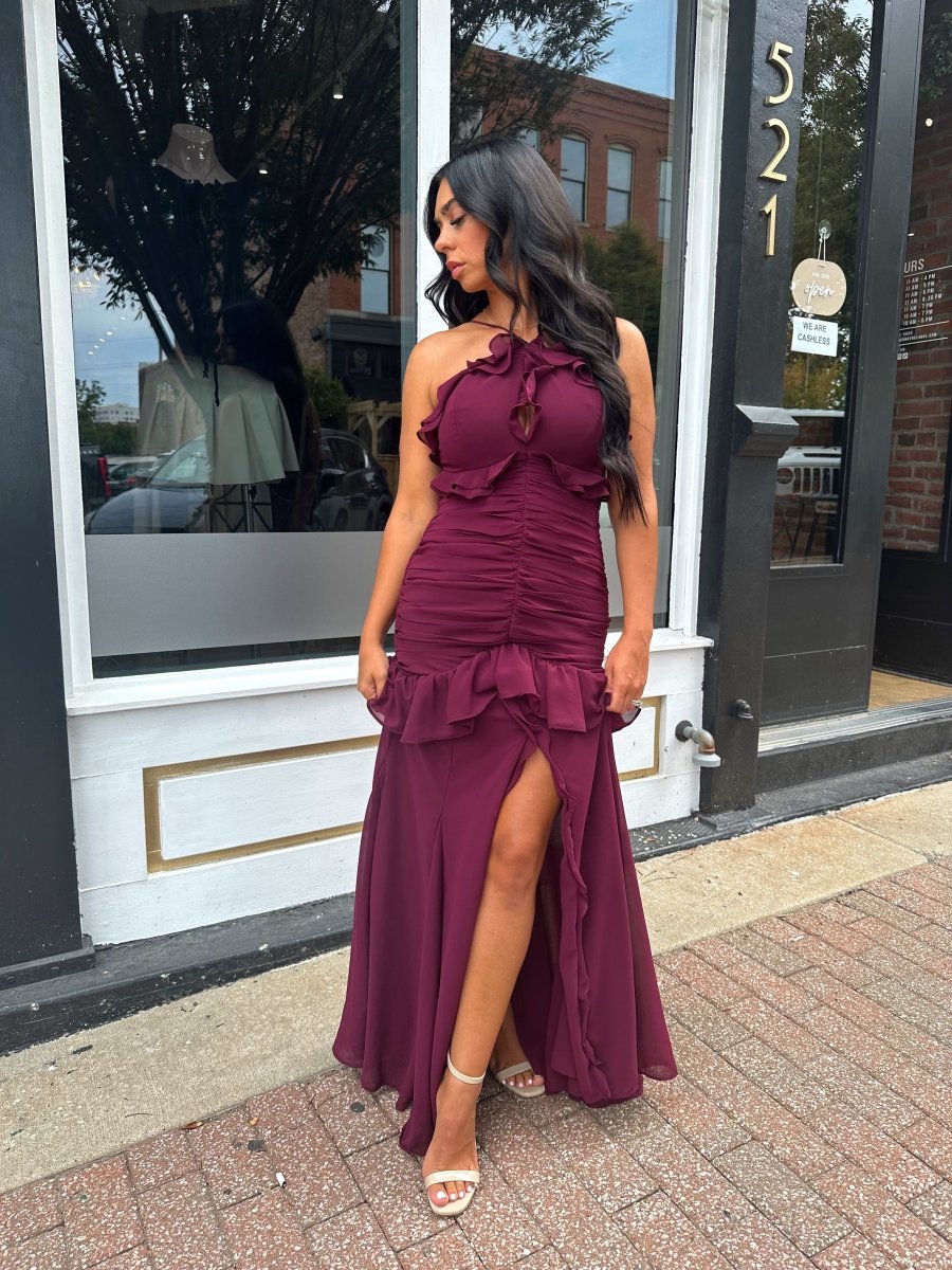 Valeria Ruffled Halter Maxi Dress - Gwenna The Label