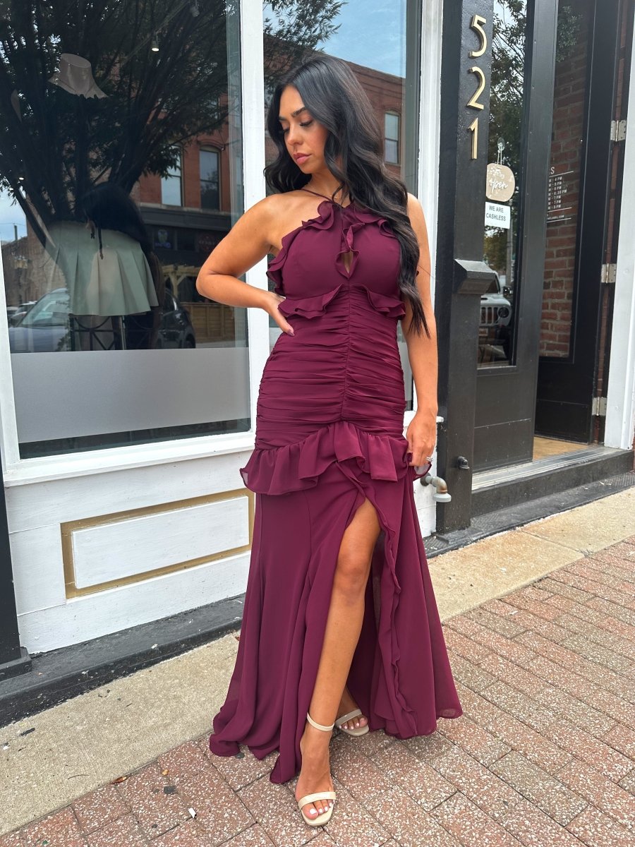 Valeria Ruffled Halter Maxi Dress - Gwenna The Label