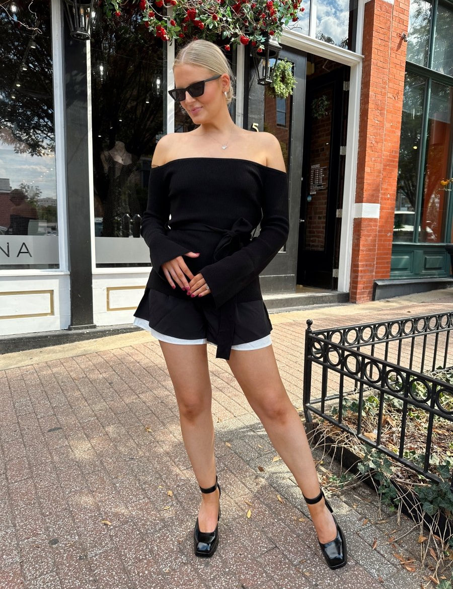 Valley Black Off the Shoulder Ribbed Top - Gwenna The Label