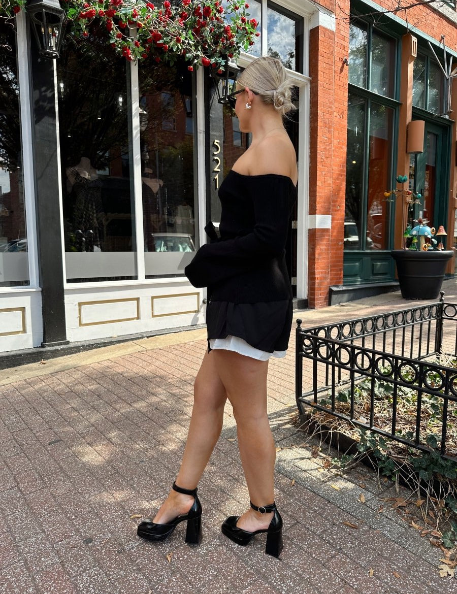 Valley Black Off the Shoulder Ribbed Top - Gwenna The Label