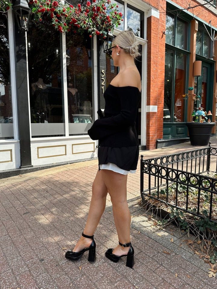 Valley Black Off the Shoulder Ribbed Top - Gwenna The Label