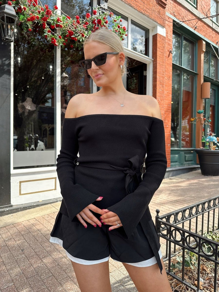 Valley Black Off the Shoulder Ribbed Top - Gwenna The Label