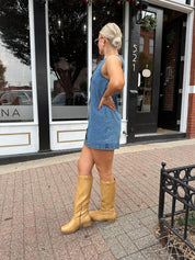 Vera Medium Wash Denim Mini Dress - Gwenna The Label