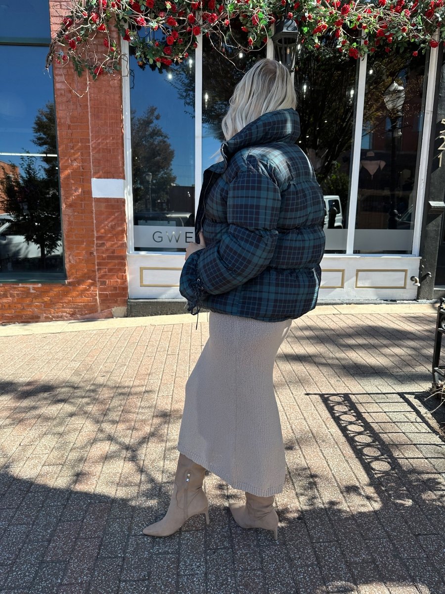 Veronica Navy Plaid Puffer Coat - Gwenna The Label