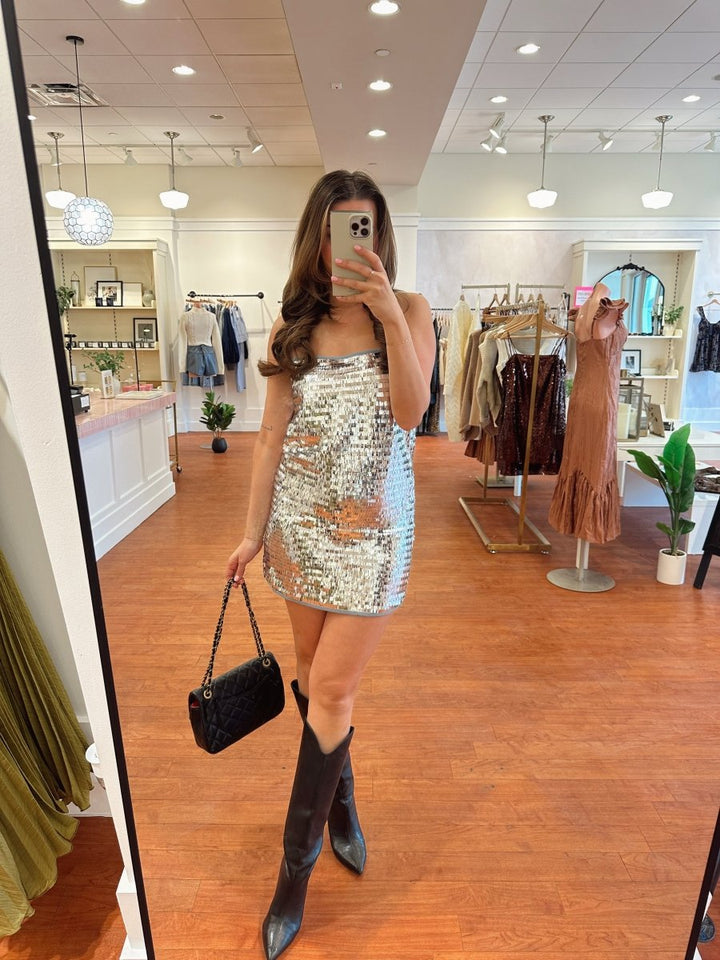 Vivia Silver Sequin Shift Mini Dress - Gwenna The Label