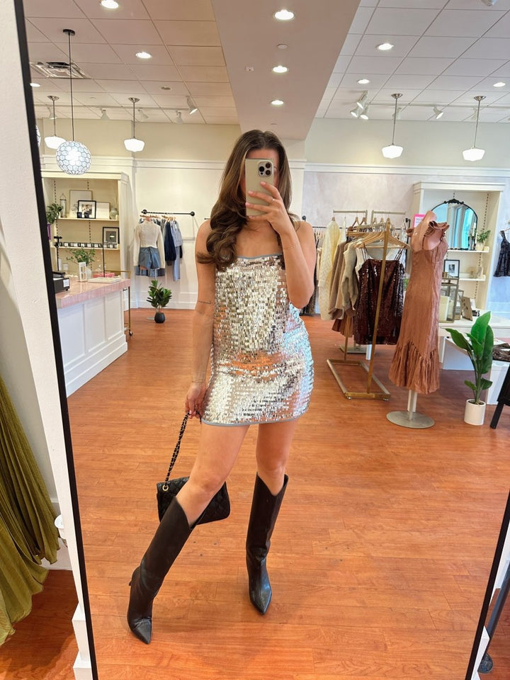Vivia Silver Sequin Shift Mini Dress - Gwenna The Label