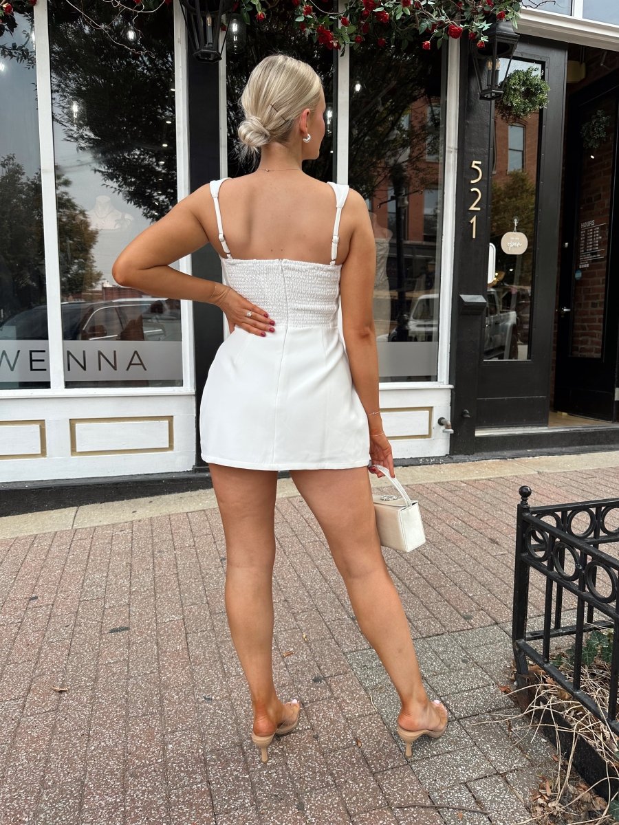 Vivienne White Square Neck Tailored Mini Dress - Gwenna The Label