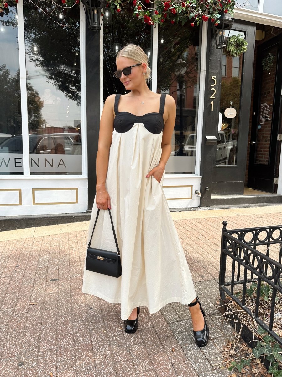 Zella Black & Beige Two - Tone Tie Back Maxi Dress - Gwenna The Label