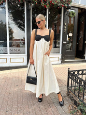 Zella Black & Beige Two - Tone Tie Back Maxi Dress - Gwenna The Label